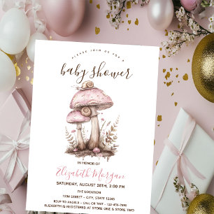 Paddenstoelen Snail Pink Stripes Baby shower Kaart