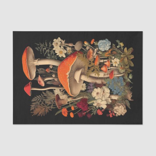 Paddenstoelen tussen bloemen Illustratie Tissuepapier (Voorkant)