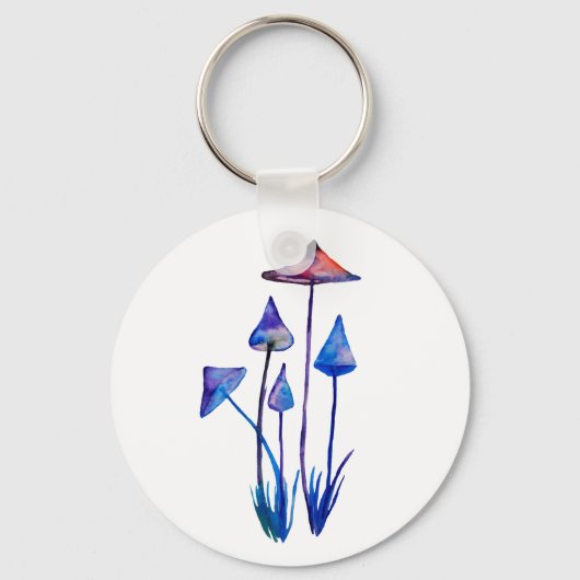 Paddenstoelen Waterverf Art Button Key Ring Sleutelhanger (Voorkant)