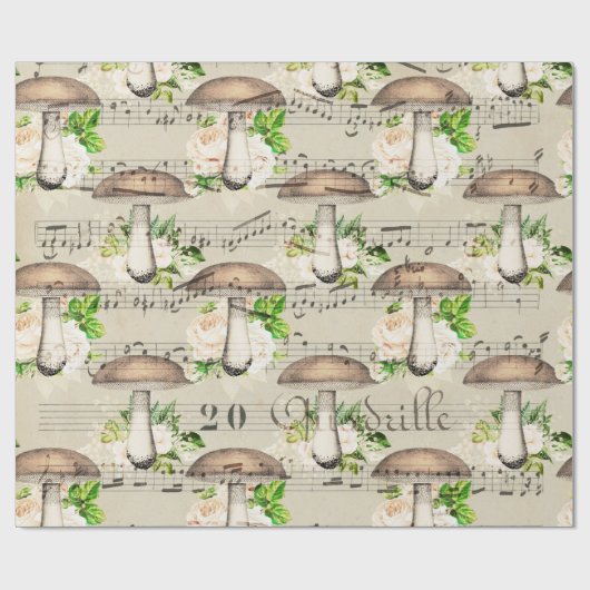 Paddenstoelen Woodland Antiek Boletus Muzieknoten Cadeaupapier (Vlak)