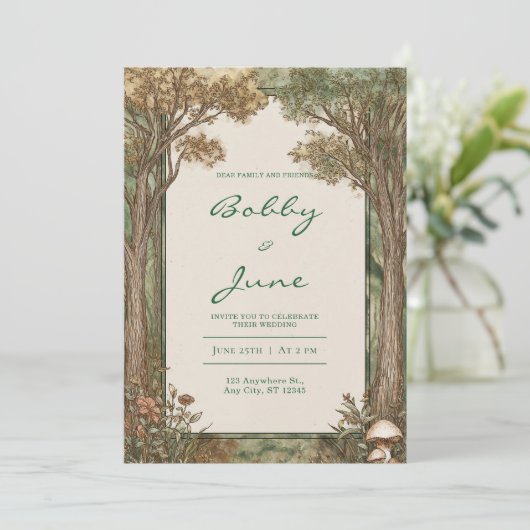paddenstoelen Woodland bruiloft uitnodiging (Staand voorkant)