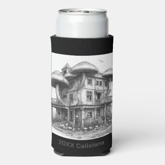 Paddenstoelen Zwart-wit Seltzer Blikjeskoeler (Seltzer Achterkant)