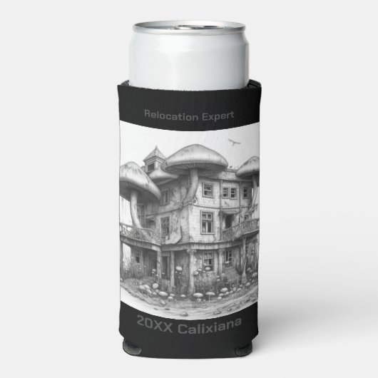 Paddenstoelen Zwart-wit Seltzer Blikjeskoeler (Seltzer Voorkant)