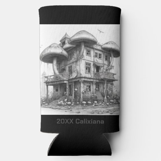 Paddenstoelen Zwart-wit Seltzer Blikjeskoeler (Achterkant)