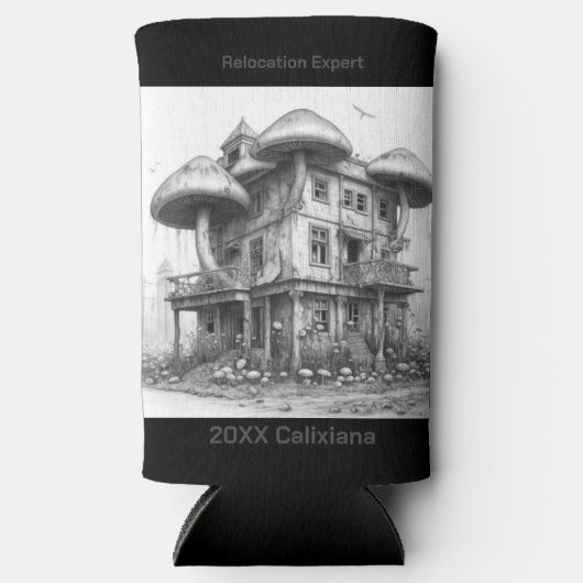 Paddenstoelen Zwart-wit Seltzer Blikjeskoeler (Voorkant)