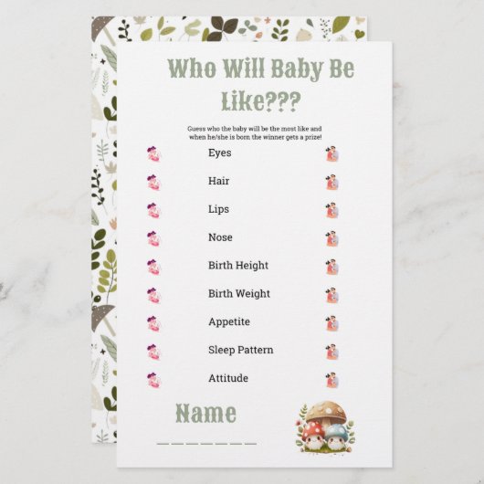 PaddenstoelenBaby shower dat Baby is Briefpapier (Voorkant / Achterkant)