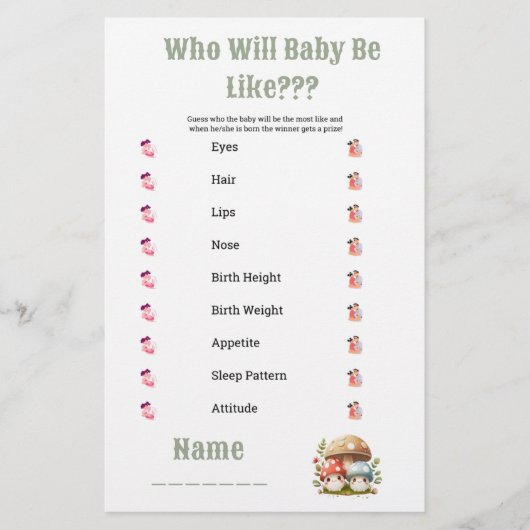 PaddenstoelenBaby shower dat Baby is Briefpapier (Voorkant)