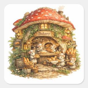 Paddenstoelenbakkerij Whimsical Woodland Cottage Vierkante Sticker