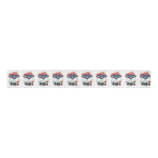 Paddenstoelenbloemen Woodland Kleurrijke Splash Grosgrain Lint (Voorkant)