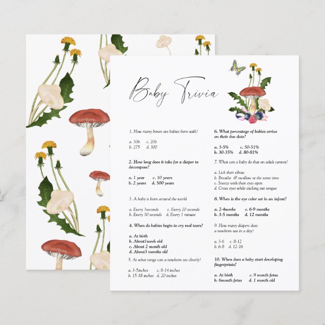 Paddenstoelenbos - Baby Trivia | Baby showers wild (Voorkant / Achterkant)