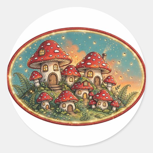 Paddenstoelendorp Ronde Sticker (Voorkant)