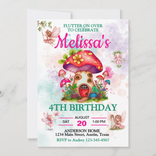 Paddenstoelenhuis en vliegende fee kaart (Voorkant)