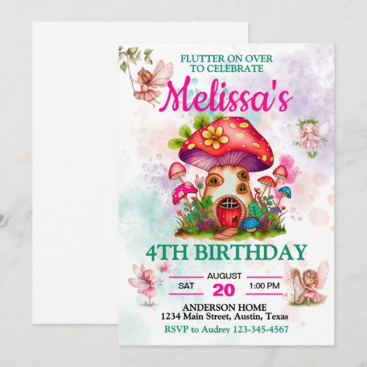 Paddenstoelenhuis en vliegende fee kaart (Voorkant / Achterkant)