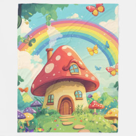 Paddenstoelenhuizen en regenboog 10 fleece deken