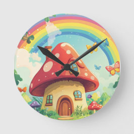 Paddenstoelenhuizen en regenboog 10 ronde klok