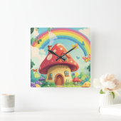 Paddenstoelenhuizen en regenboog 10 vierkante klok (Huis)