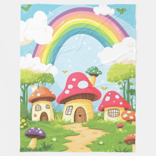Paddenstoelenhuizen en regenboog 11 fleece deken (Voorkant)