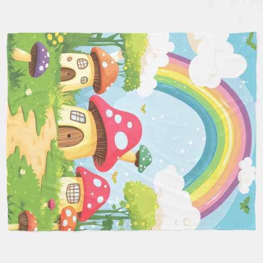 Paddenstoelenhuizen en regenboog 11 fleece deken (Voorkant (Horizontaal))
