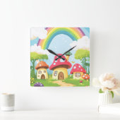 Paddenstoelenhuizen en regenboog 11 vierkante klok (Huis)