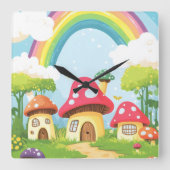 Paddenstoelenhuizen en regenboog 11 vierkante klok (Voorkant)