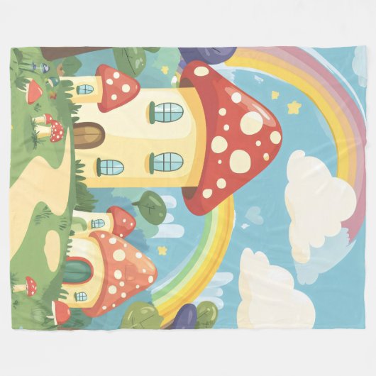Paddenstoelenhuizen en regenboog 12 fleece deken (Voorkant (Horizontaal))