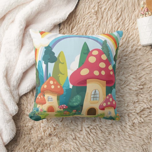 Paddenstoelenhuizen en regenboog 12 kussen (Deken)