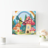 Paddenstoelenhuizen en regenboog 12 vierkante klok (Huis)