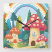 Paddenstoelenhuizen en regenboog 12 vierkante klok (Voorkant)