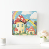 Paddenstoelenhuizen en regenboog 12 vierkante klok (Huis)