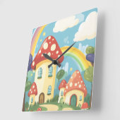 Paddenstoelenhuizen en regenboog 12 vierkante klok (Hoek)