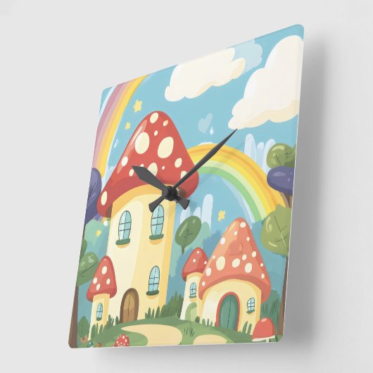 Paddenstoelenhuizen en regenboog 12 vierkante klok (Hoek)