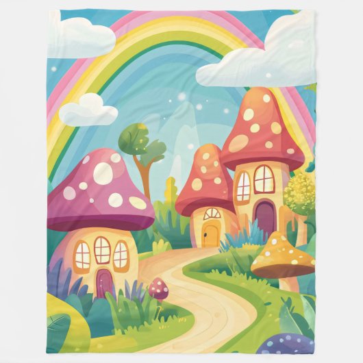 Paddenstoelenhuizen en regenboog 13 fleece deken (Voorkant)