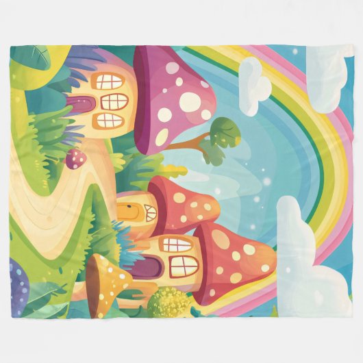 Paddenstoelenhuizen en regenboog 13 fleece deken (Voorkant (Horizontaal))