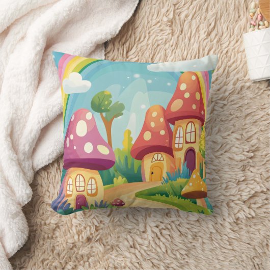 Paddenstoelenhuizen en regenboog 13 kussen (Deken)