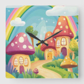 Paddenstoelenhuizen en regenboog 13 vierkante klok (Voorkant)