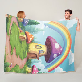 Paddenstoelenhuizen en regenboog 14 fleece deken