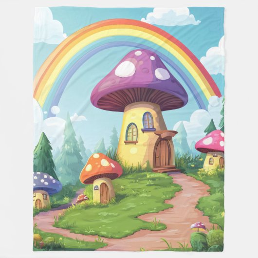 Paddenstoelenhuizen en regenboog 14 fleece deken (Voorkant)