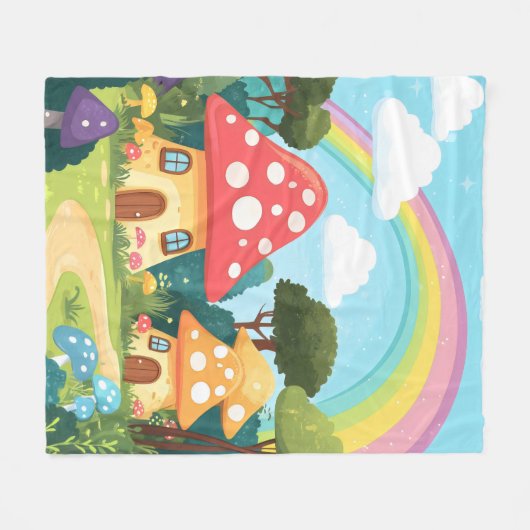 Paddenstoelenhuizen en regenboog 15 fleece deken (Voorkant (Horizontaal))