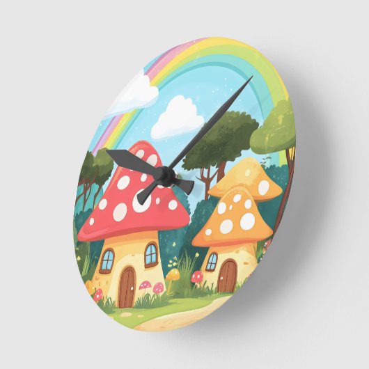 Paddenstoelenhuizen en regenboog 15 ronde klok (Hoek)