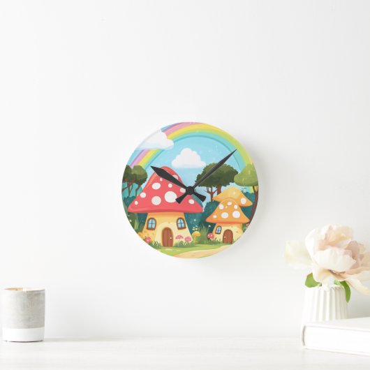 Paddenstoelenhuizen en regenboog 15 ronde klok (Huis)