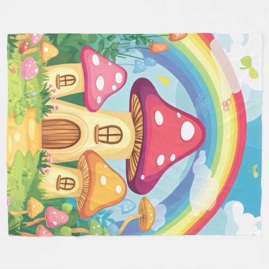 Paddenstoelenhuizen en regenboog 16 fleece deken (Voorkant (Horizontaal))