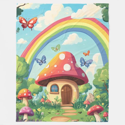 Paddenstoelenhuizen en regenboog 8 fleece deken (Voorkant)