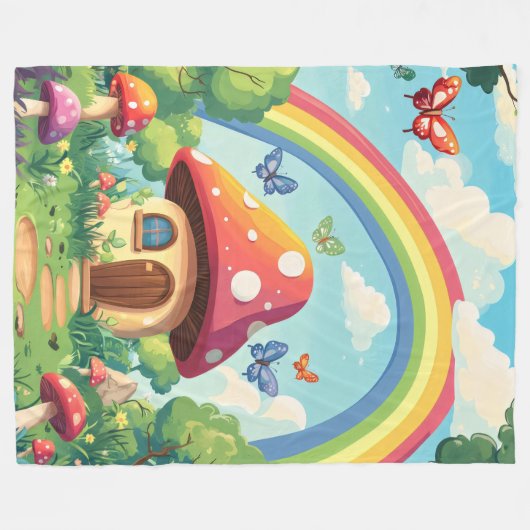 Paddenstoelenhuizen en regenboog 8 fleece deken (Voorkant (Horizontaal))