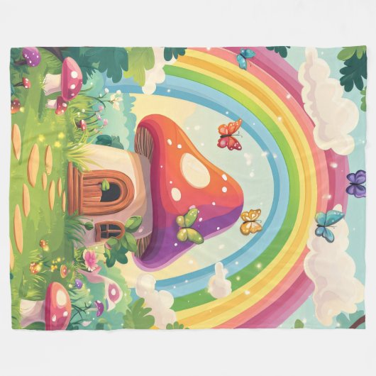 Paddenstoelenhuizen en regenboog 9 fleece deken (Voorkant (Horizontaal))