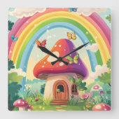 Paddenstoelenhuizen en regenboog 9 vierkante klok (Voorkant)