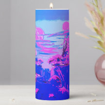 Paddenstoelenlandschap in roze zonsondergang