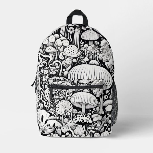 Paddenstoelenlijntekening Bedrukte Rugzak (Voorkant)