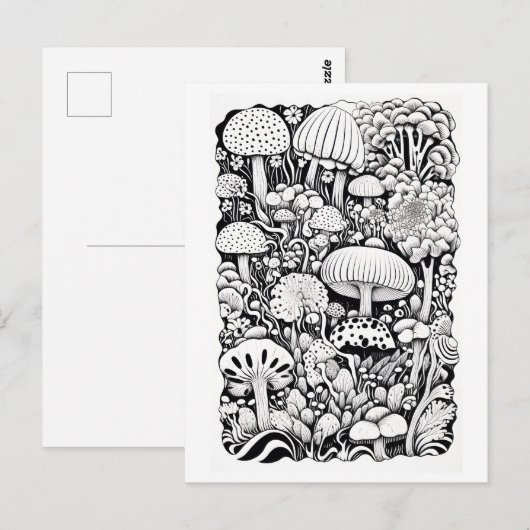 Paddenstoelenlijntekening Briefkaart (Voorkant / Achterkant)
