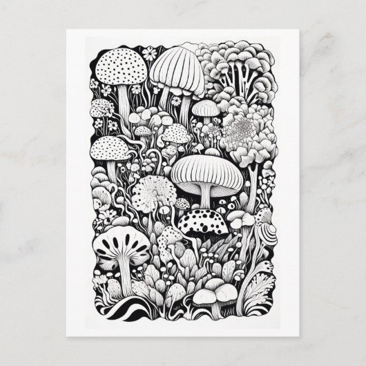 Paddenstoelenlijntekening Briefkaart (Voorkant)