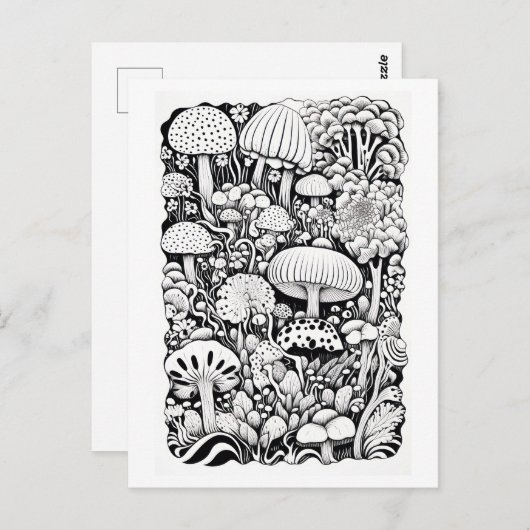 Paddenstoelenlijntekening Klein Briefkaart (Voorkant / Achterkant)